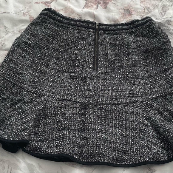Madewell tweed textured A-line gray black lined ruffle mini skirt, size 0 summer - Picture 9 of 11